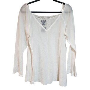 Venizia Jeans White Long Sleeve Lace Trim Blouse Womens Size 14/16 100% Cotton